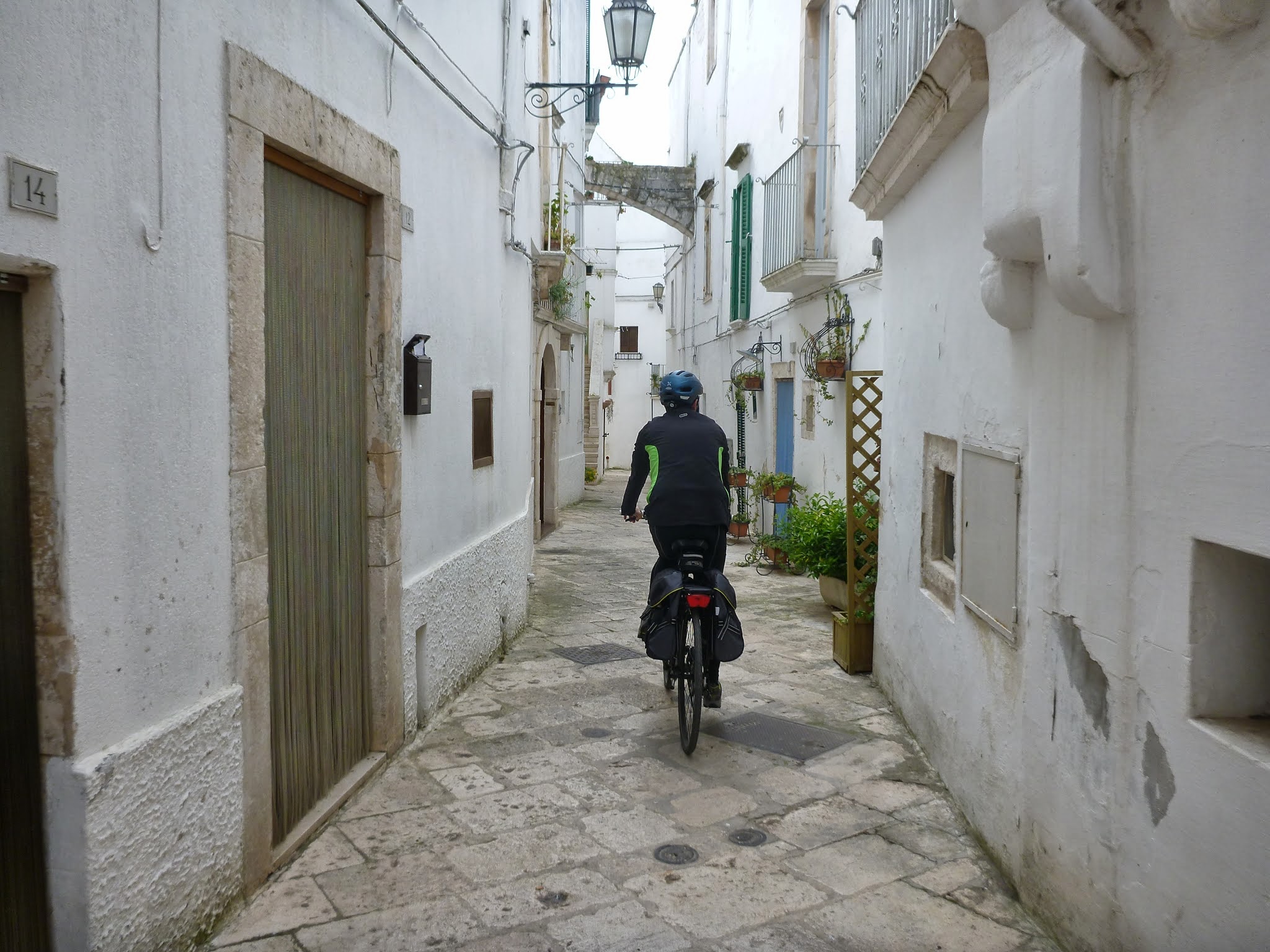 Riding through a typical village in Apulia