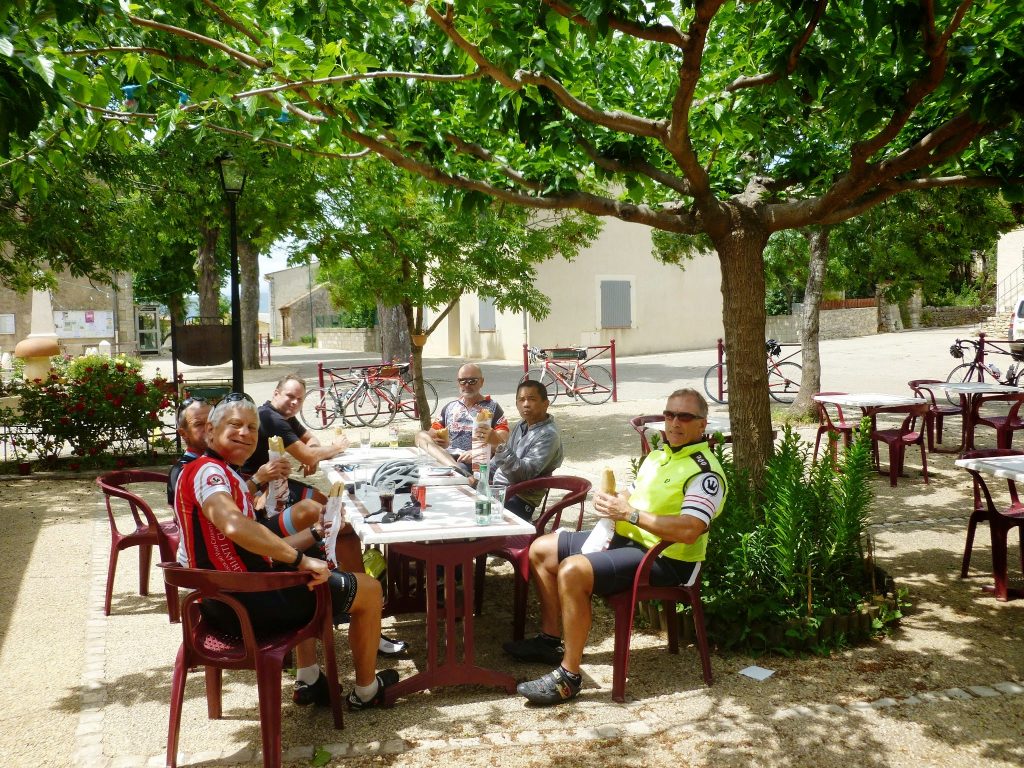 Cyclomundo riders resting for lunch in the afternoon