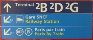 Signage for the Charles de Gaulle Airport's train station