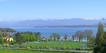 The Chablais mountain range in France is visible from the Swiss side of Lake Geneva