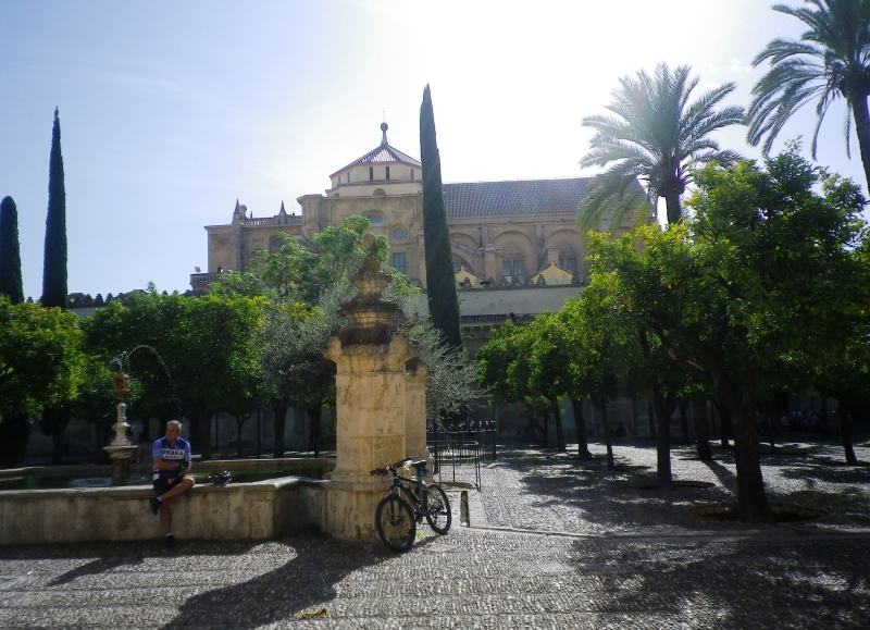 Relaxing in La Mezquita\'s garden in Cordoba, before tackling Andalusian hills