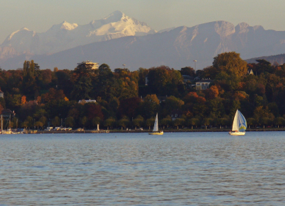 Lake Geneva with the Mont-Blanc in the background cycling, biking, chamonix, geneva, arve, self-guided, vacation, holiday